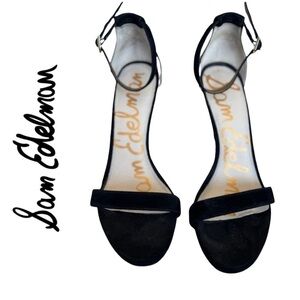 Sam Edelman Black “Velvet” Ankle Strap Heels 9.5 Stiletto Slingback